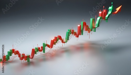 3D Business Candlestick Chart with Illuminated Buy Button Highlighting Market Trends and Financial Growth for Professionals