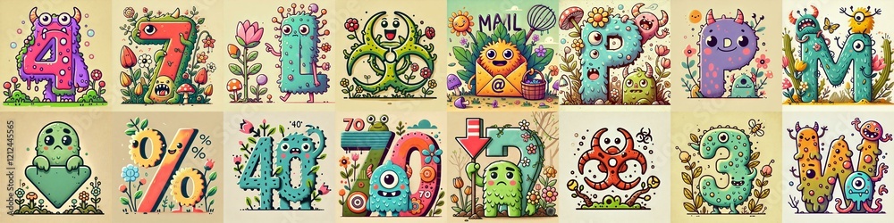 Fototapeta premium Spring monsters Lettering Typeface. AI generated illustration