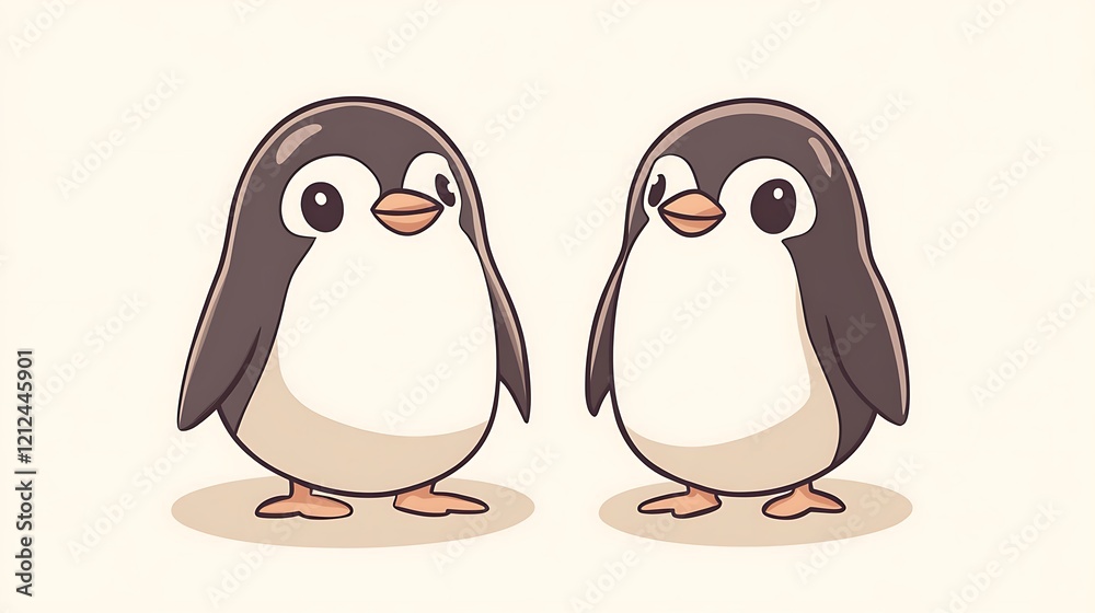Fototapeta premium Two cartoon penguins facing each other
