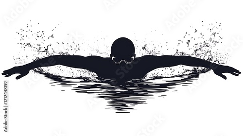 Silhouette of swimmer butterfly stroke