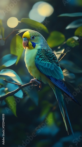 Green and Orange Parakeet Perched in Silence photo