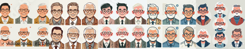 vector collection of grandfather characters wearing glasses smiling