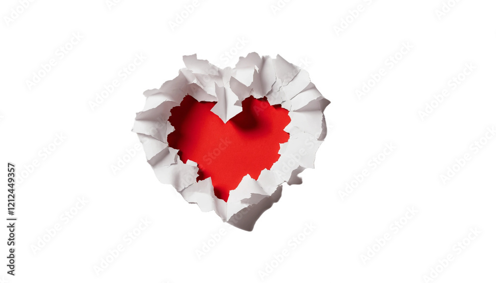 Heart shaped red hole torn through paper png Heart shaped red hole torn through paper png