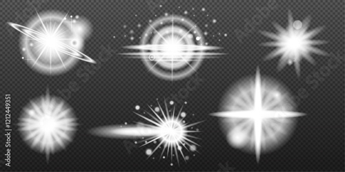 Wallpaper Mural Light white effect: isolated flare, tire explosion, dust line, sun flare, star spark, sunlight, vector set Torontodigital.ca