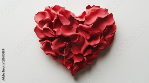 A red heart made of delicate rose petals, romantic element, 3D realistic rendering, soft shadows, isolated on white background