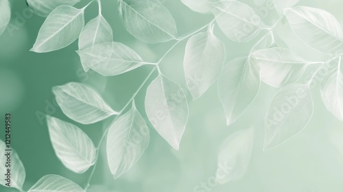 Delicate leaf patterns on soft mint green background minimalist design nature serene environment close-up view serenity concept