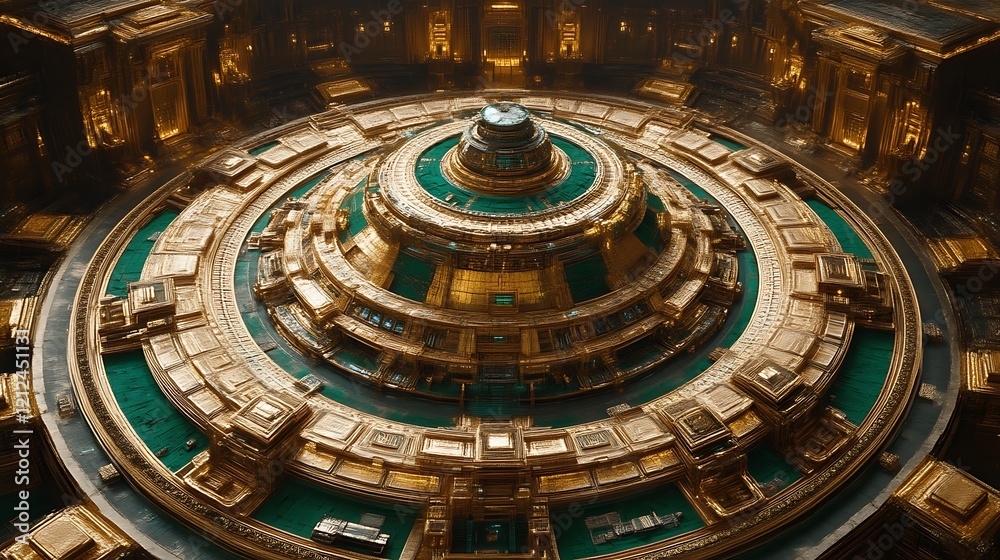 Obraz premium Ornate Golden Circular Structure with Teal Accents