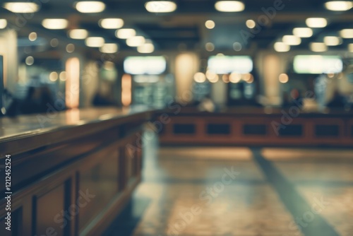 Abstract background of a bank lobby with a modern interior design.