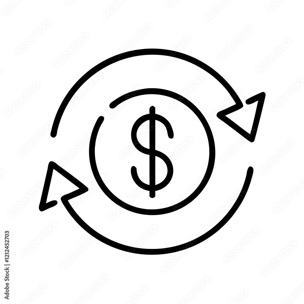 Currency exchange icon with circular arrows Currency exchange icon with circular arrows