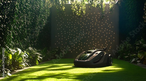 Lawn mower in the garden electrically driven via the underground cable