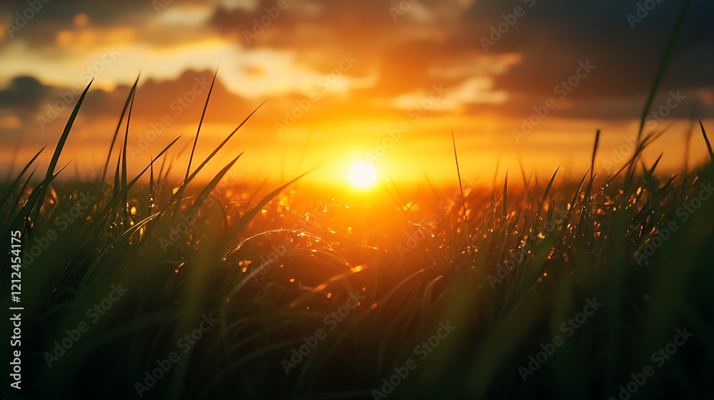 Peaceful Sunset Glow on Open Grassland