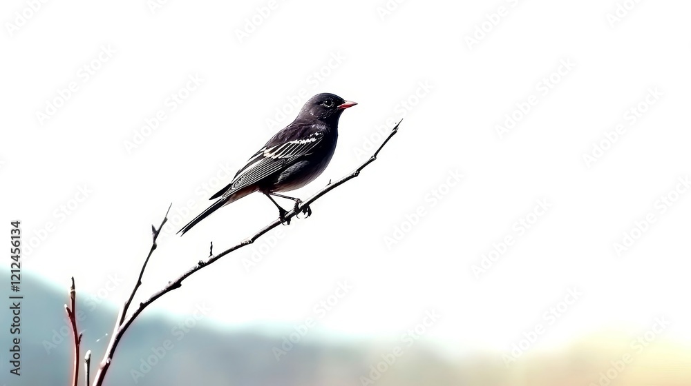 bird watching and hobby concept. Bird perched on a branch against a light background, showcasing nature's elegance. bird watching and hobby concept. Bird perched on a branch against a light background, showcasing nature's elegance.