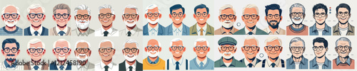 vector collection of grandfather characters wearing glasses smiling