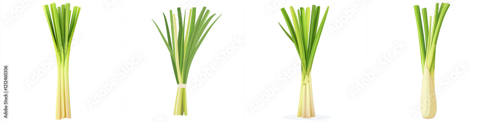 Obraz premium Fresh lemongrass stalks arranged in collection, showcasing vibrant green colors and textures