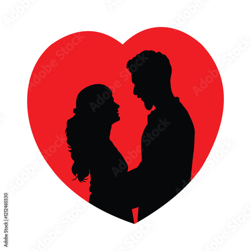 Romantic Couple Embrace Inside a Heart – Vector Love Art, Silhouette of Romantic Couple in Heart Shape – Love Illustration Design