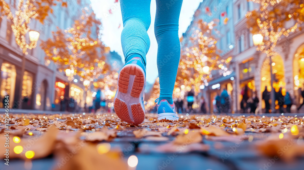 Autumn Evening Run: City Lights and Fallen Leaves Autumn Evening Run: City Lights and Fallen Leaves