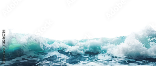 Turbulent ocean waves with white foam and flowing motion