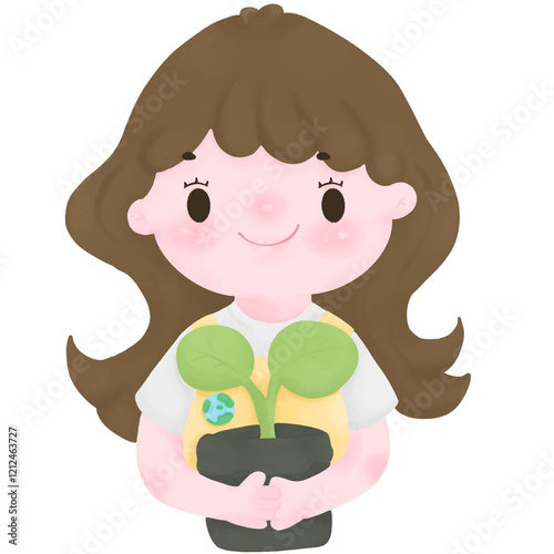Girl Holding a Plant for Environmental Awareness and Conservation 