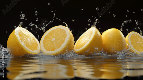Fresh lemons, delicious lemon splashes, sliced, isolated on white background. Sliced ​​lemons with juice livid in the air