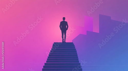 Wallpaper Mural Entrepreneur on stairs moving towards goal flat design front view corporate theme animation vivid  Torontodigital.ca
