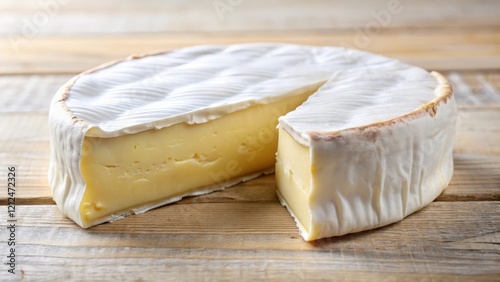 A slice of creamy brie cheese cut out from a wheel, revealing its soft and white interior , cut, gouda,  cut