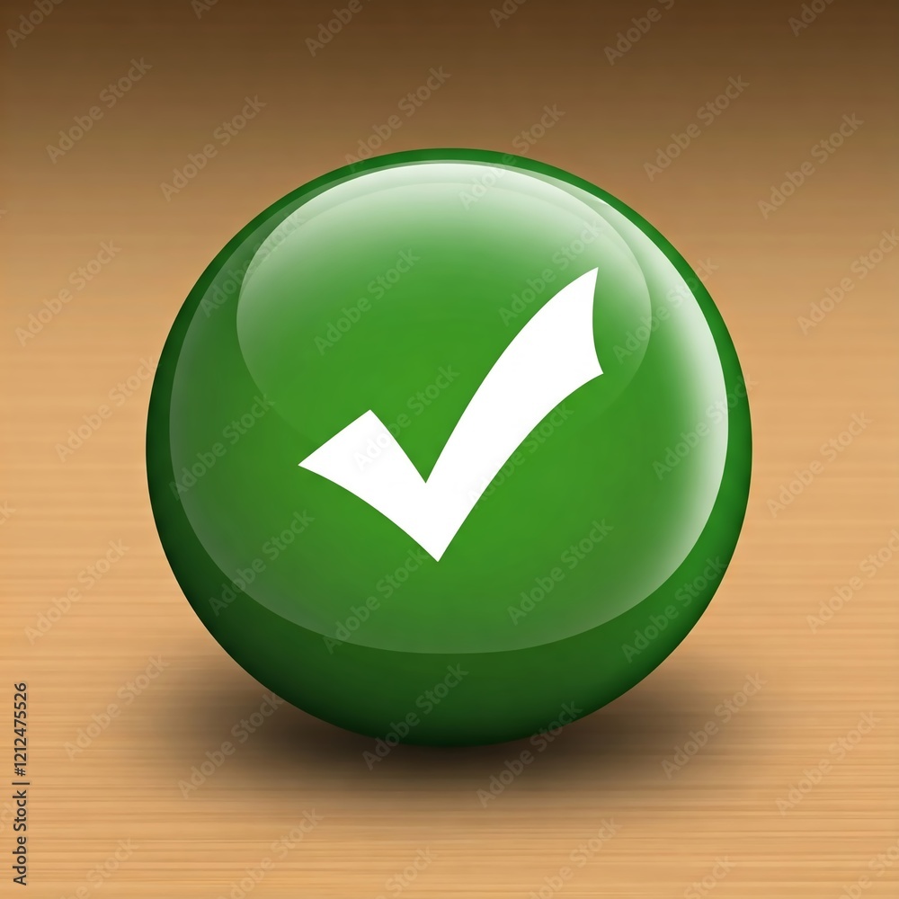 Glossy green button with a white checkmark on a wooden surface, featuring ample space for text. Ideal for UI/UX designs, marketing visuals, and professional presentations. Glossy green button with a white checkmark on a wooden surface, featuring ample space for text. Ideal for UI/UX designs, marketing visuals, and professional presentations.
