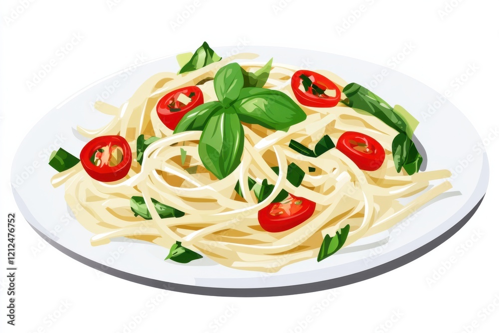 A serene image of a gluten-free pasta dish, featuring rice noodles, fresh vegetables A serene image of a gluten-free pasta dish, featuring rice noodles, fresh vegetables