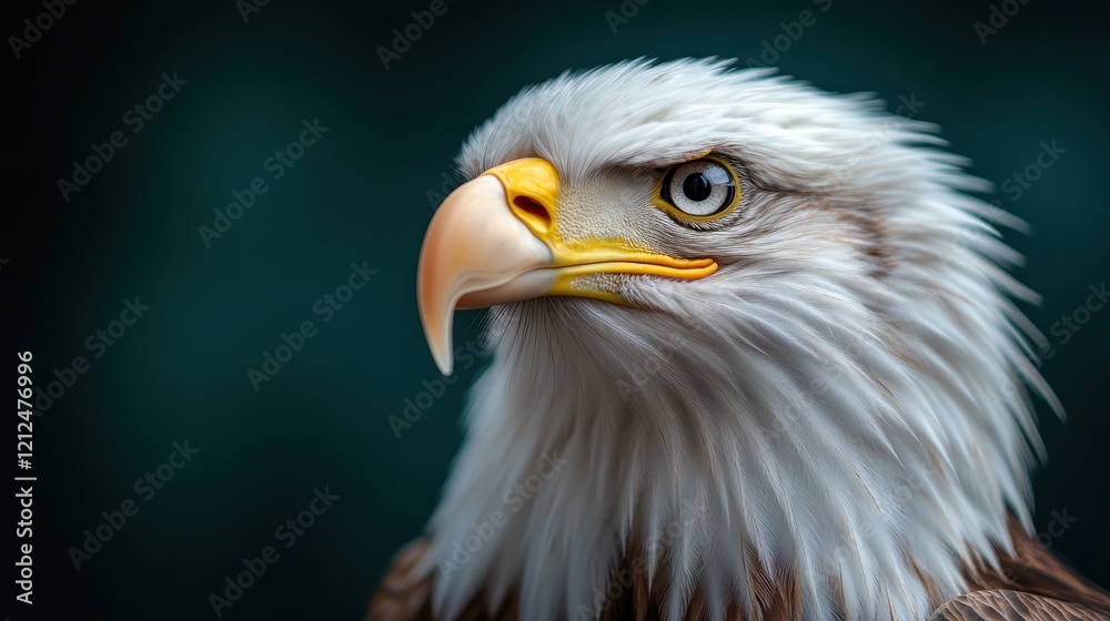 An impressive profile shot of an eagle highlights its detailed feather textures and stoic expression, symbolizing freedom and independence. An impressive profile shot of an eagle highlights its detailed feather textures and stoic expression, symbolizing freedom and independence.