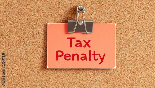 Tax penalty notice pinned to corkboard, emphasizing financial consequences. This highlights importance of timely tax submissions and awareness of penalties photo