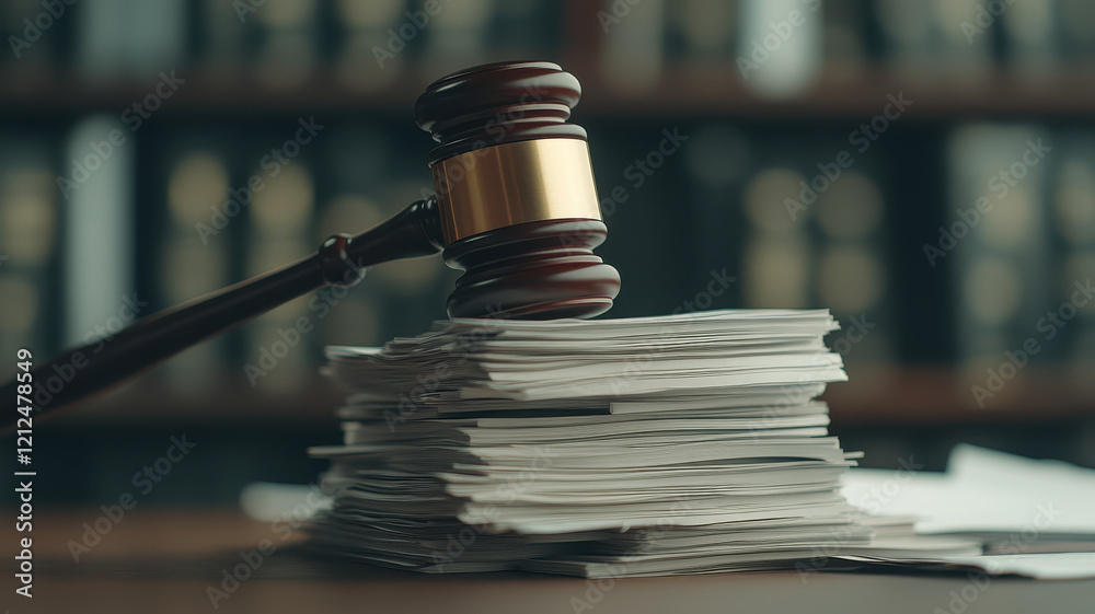 symbolic gavel striking pile of tax documents, representing legal proceedings and financial matters. scene conveys sense of authority and seriousness in context of law symbolic gavel striking pile of tax documents, representing legal proceedings and financial matters. scene conveys sense of authority and seriousness in context of law