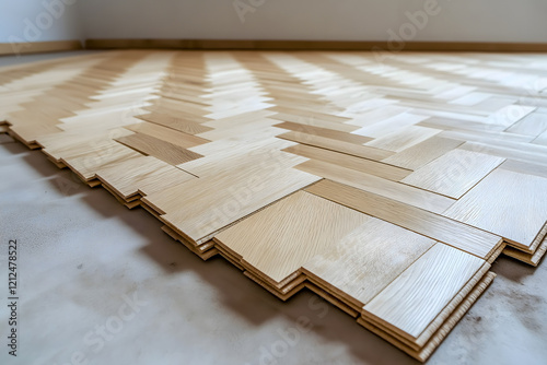 Beautifully Laid Wooden Herringbone Floor Pattern in Progress