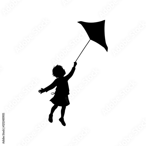 child playing with kite vector and illustration