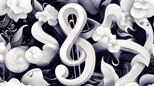 Elegant Treble Clef in Floral Symphony: A Masterpiece of Digital Art