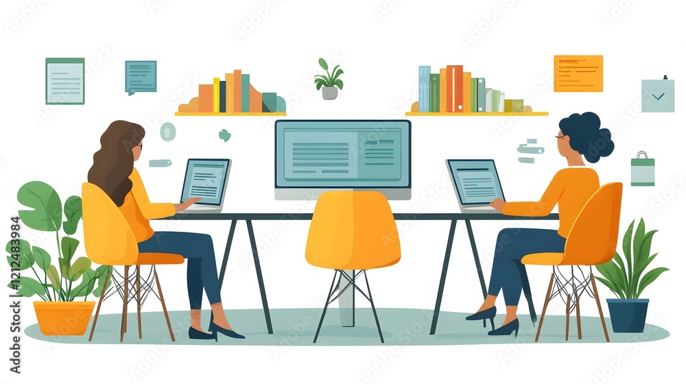 Dynamic online environment featuring engaged users sharing insights, 8K flat vector style,