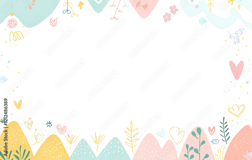 cute cartoon frame with pastel colors, simple shapes, colorful and playful doodles cute cartoon frame with pastel colors, simple shapes, colorful and playful doodles