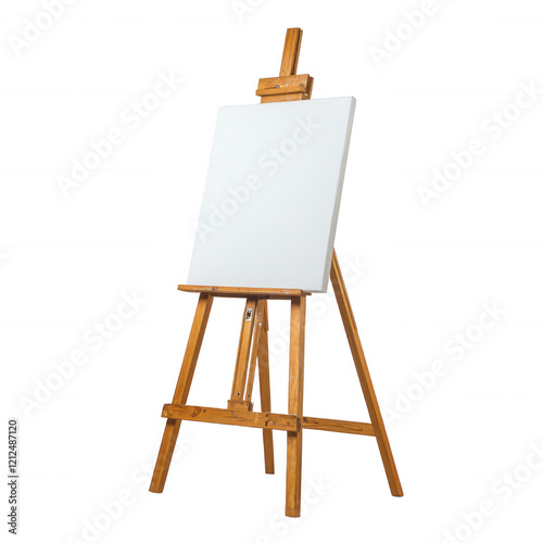 Wooden Easel with Blank Canvas on White Background