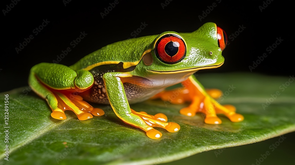 Tree Frog Perched on Leaf in Jungle Tree Frog Perched on Leaf in Jungle