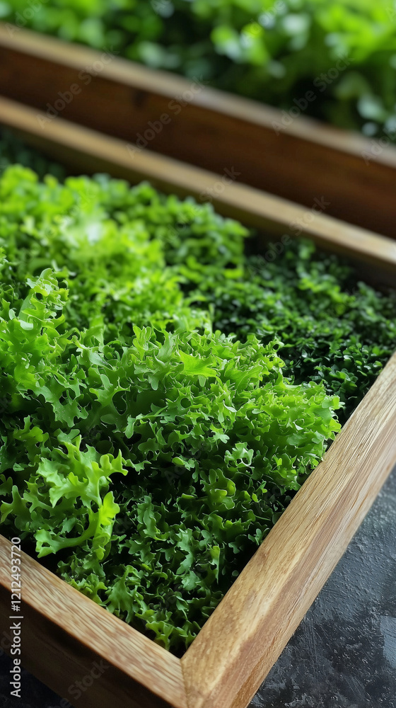 fresh leafy greens in wooden crates fresh leafy greens in wooden crates