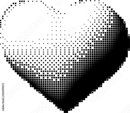 Black pixel heart icon isolated on background in oldschool 3D style of retro PC