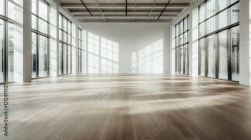 A stylish interior featuring wooden floors and large windows  beautifully illuminated by natural light creating an inviting atmosphere for gatherings or work.