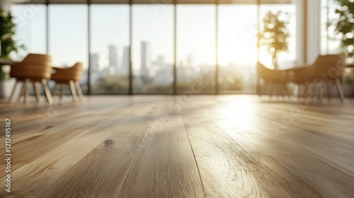 A contemporary workspace featuring a stunning view of the cityscape  filled with natural sunshine  providing an inspiring setting for productivity and creative thoughts.