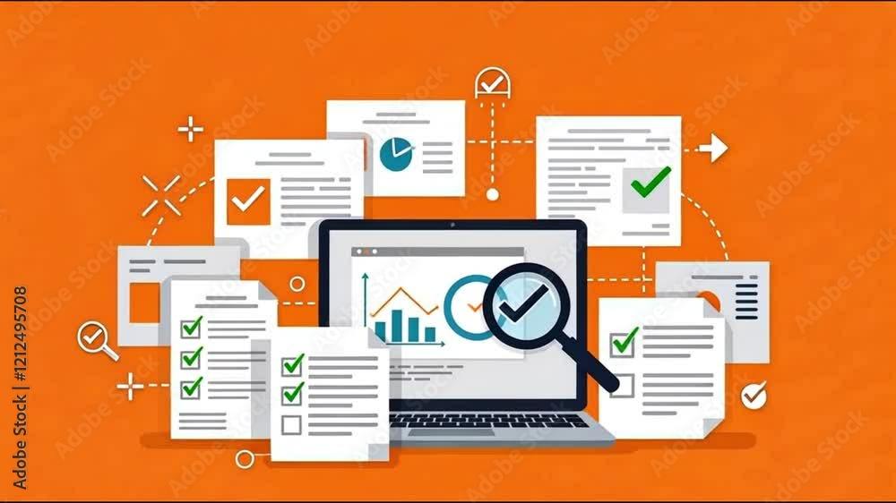 Online digital document inspection or assessment evaluation on laptop computer, contract review, analysis, inspection of agreement contract, compliance verification