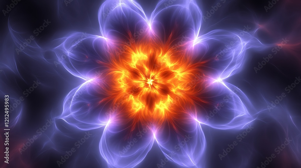 Fiery Orange Core Glowing Purple Flower Abstract Art Fiery Orange Core Glowing Purple Flower Abstract Art