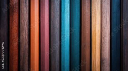 This image showcases a series of colorful vertical wooden planks in an array of vibrant hues  creating a lively and artistic background perfect for decor needs.
