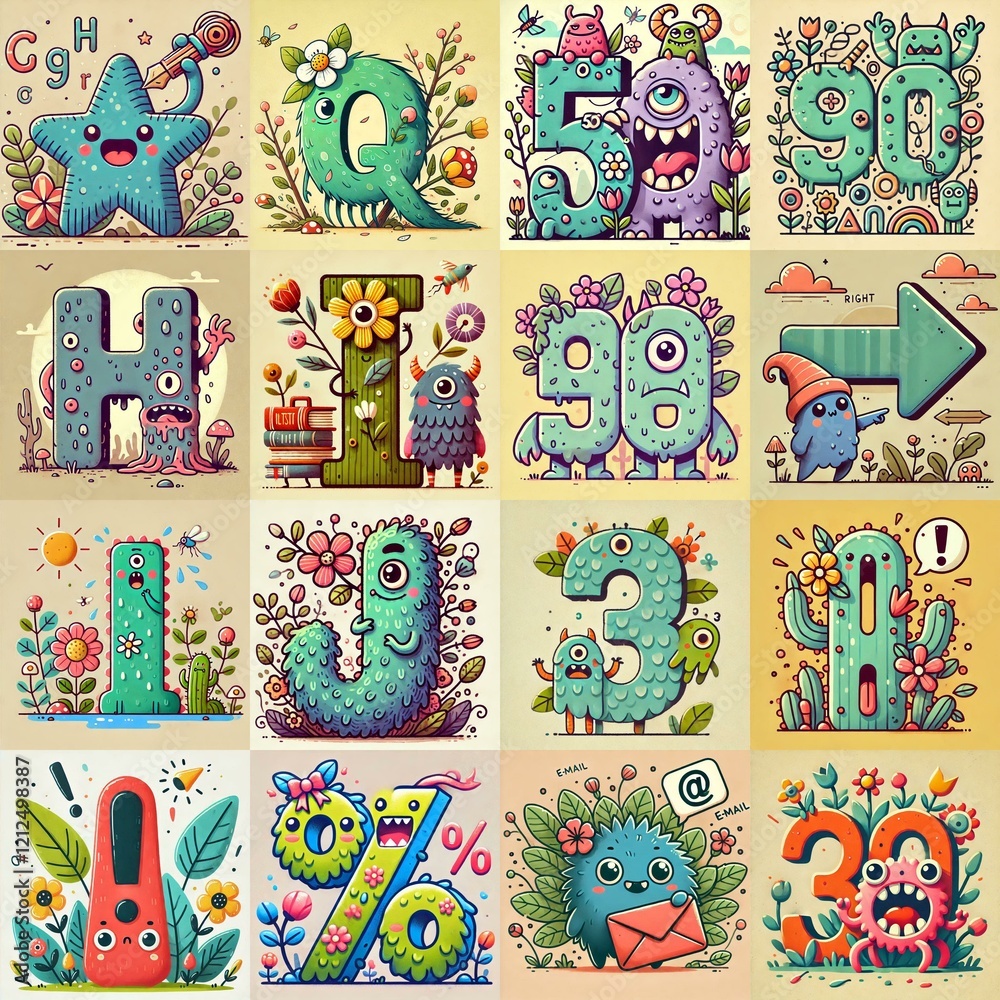 Fototapeta premium Spring monsters Lettering Typeface. AI generated illustration