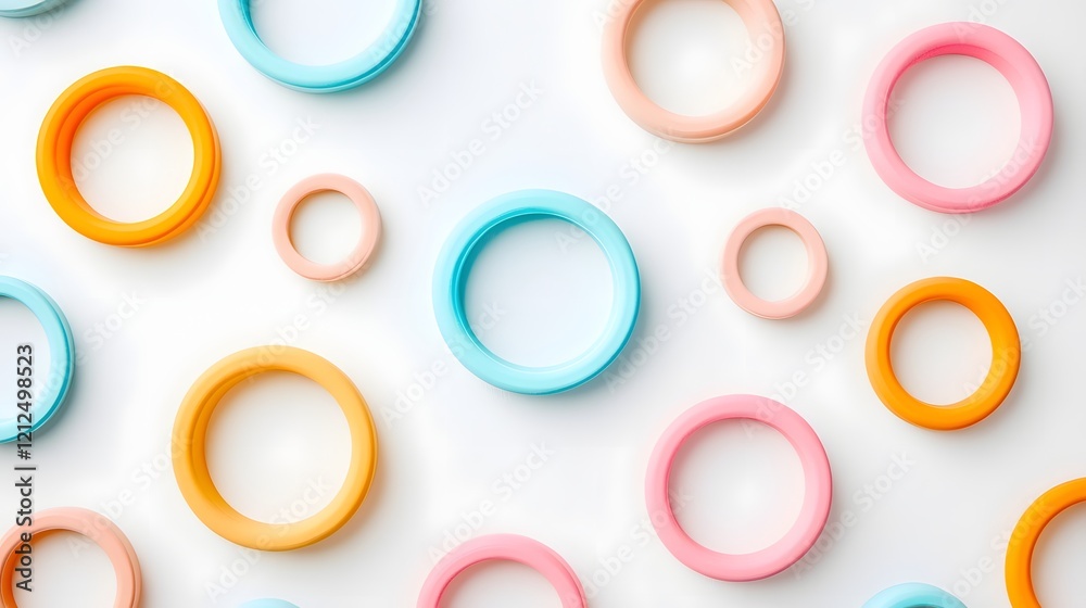 Pastel Geometric Shapes Scattered on Clean White Background