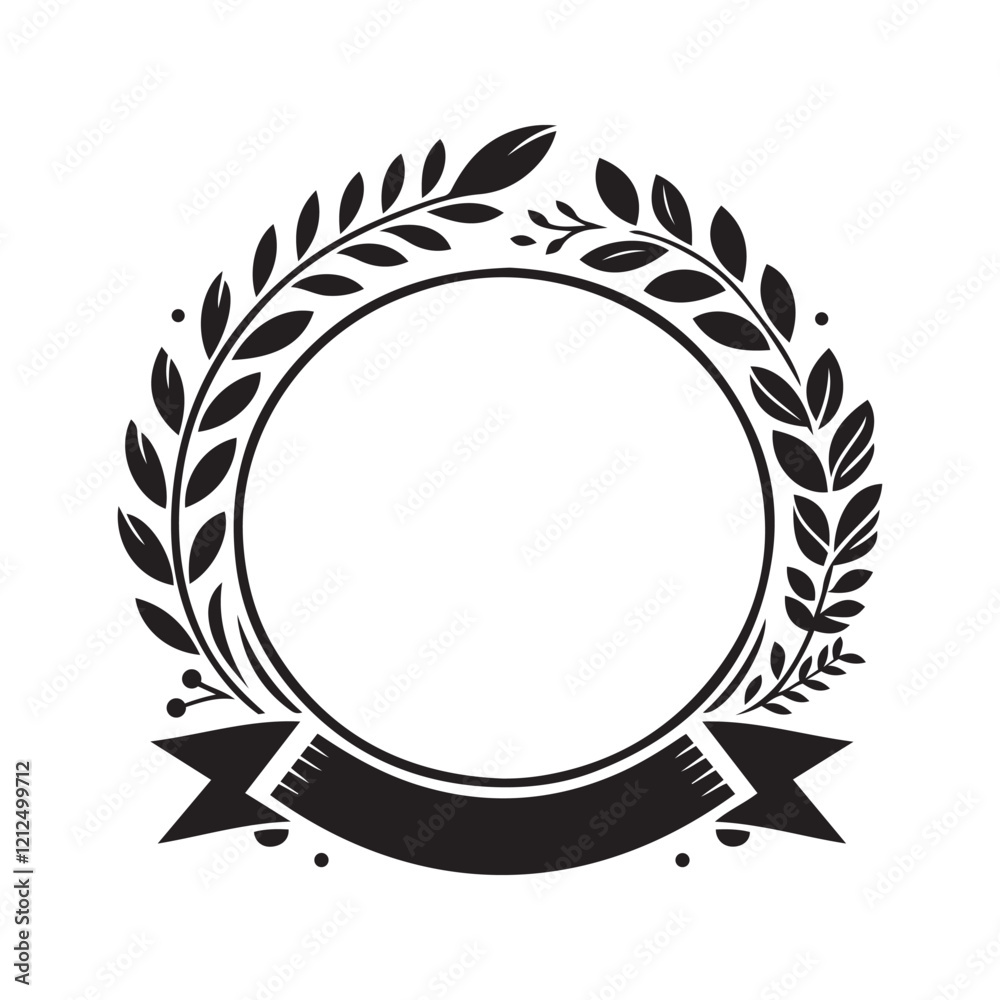 Round Floral Frame Silhouette Vector Illustration Round Floral Frame Silhouette Vector Illustration