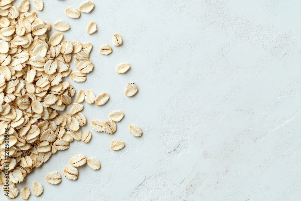 Scattered oats on light surface create natural, wholesome feel w Scattered oats on light surface create natural, wholesome feel w