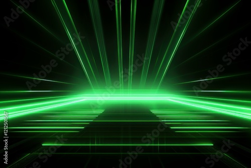 Green neon lights illuminating an empty futuristic stage  perfect for product showcase or presentations