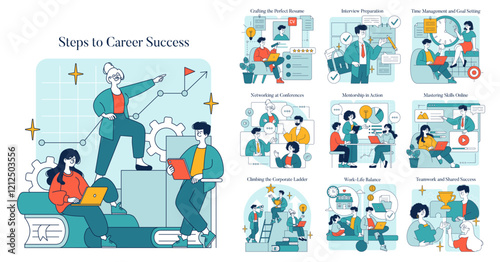 Steps To Career Success. Flat Vector Illustration